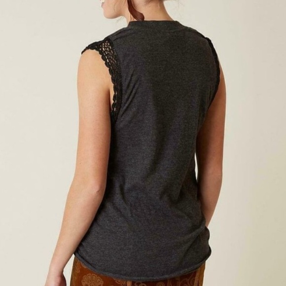 Free People Women’s Size S Charcoal Gray Sundown Beaded Sequined Eagle Tank Top - Picture 3 of 11